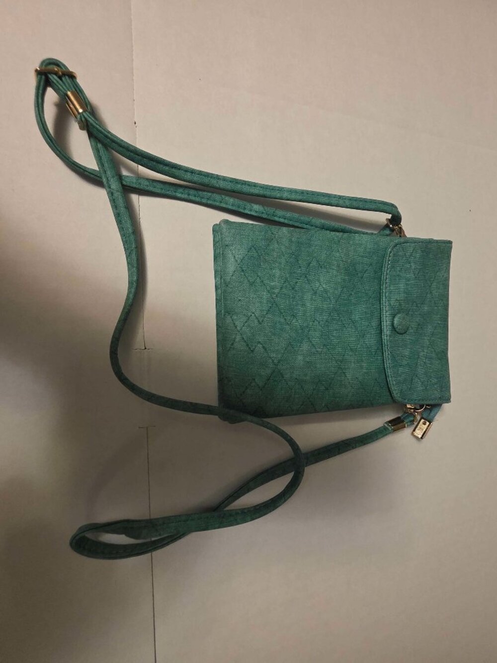 Small Teal Turquoise Crossbody Wallet Bag Gold Hardware Adjustable